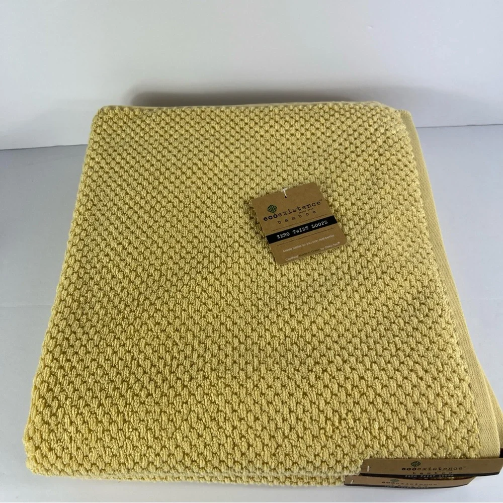 Ecoexistence Bath Towel Set Bamboo Gold Zero Twist Loops Cotton Set of 2 NEW